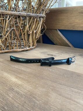 Michele Black Patent Leather Watch Strap with Silver Buckle